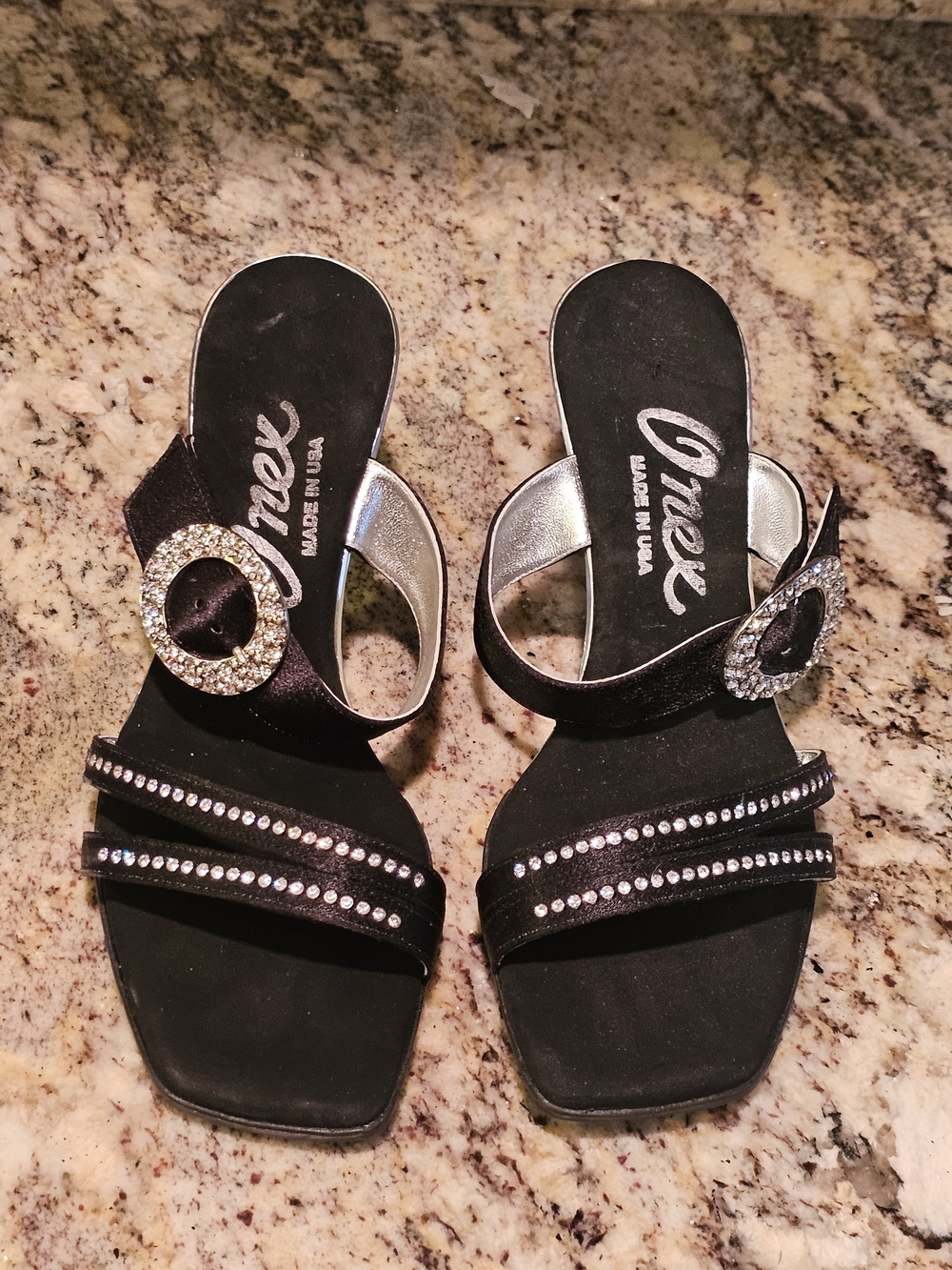 Onex Black Rhinestone Buckle Slide Sandals